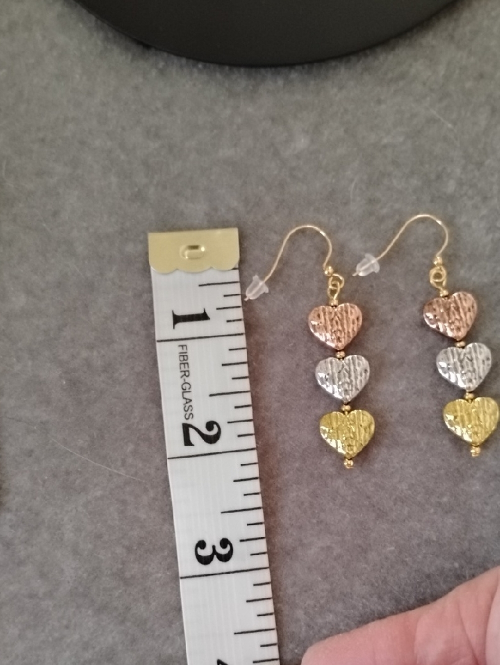 Hand Crafted Tri-Tone Heart Drop Earrings - Picture 3 of 5